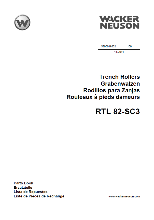 Wacker Neuson RTL 82-SC3 Trench Rollers Parts Manual