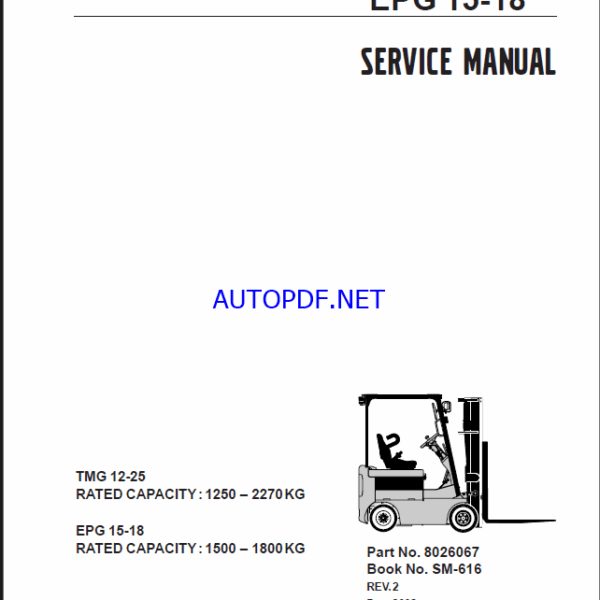Clark TMG12-25, TMG13-20X, EPG15-18 Forklift Service Manual (SM616)