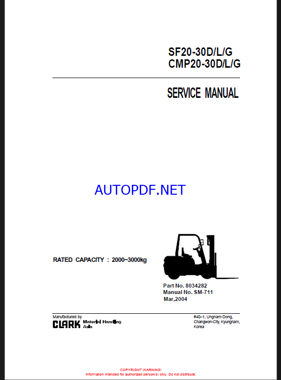 Clark SF20-30 D,L,G and CMP20-30 D,L,G Forklift Service Manual (SM711)