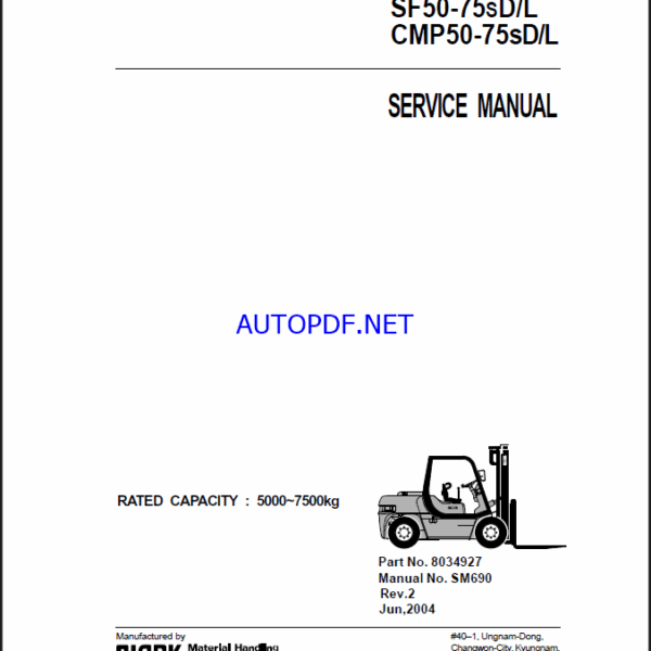 Clark SF50-75s D,L and CMP50-75s D,L Forklift Service Manual (SM690)