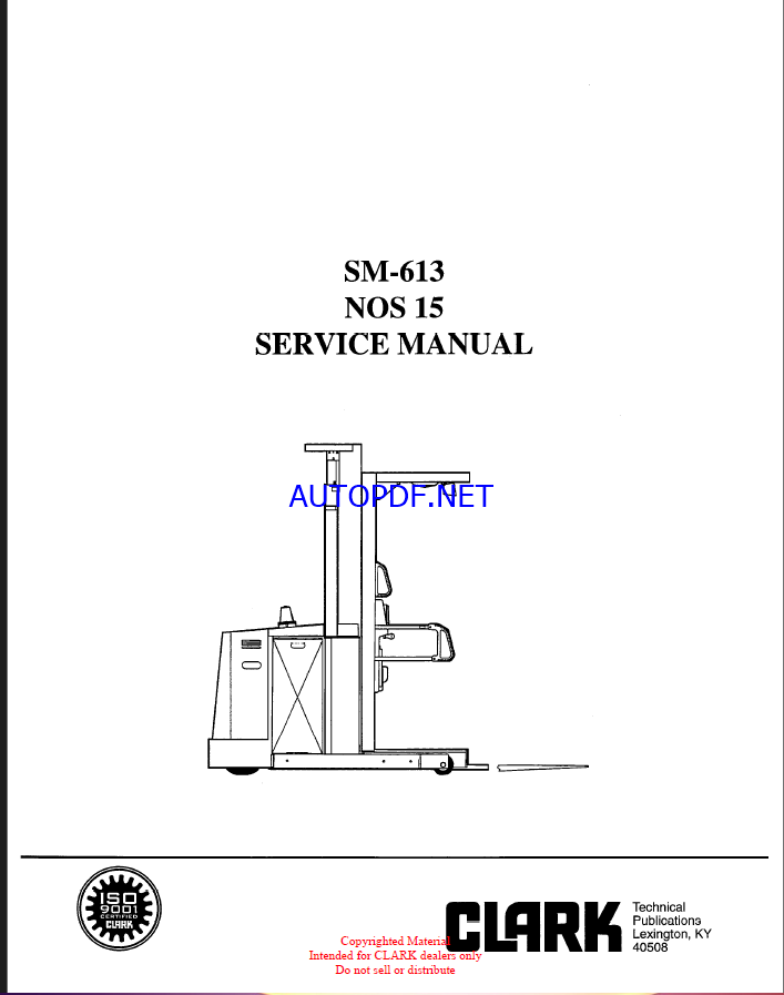 Clark NOS15 Reach Truck Service Manual (SM613)