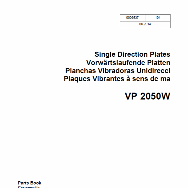 Wacker Neuson VP 2050W Single Direction Plates Parts Manual