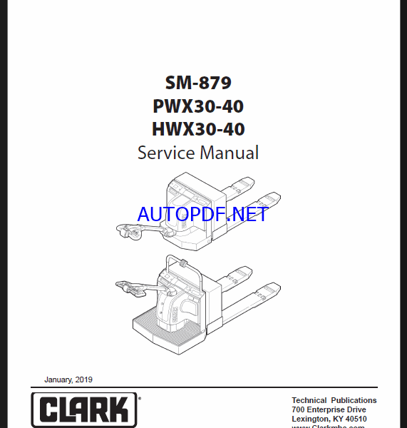 Clark PWX30-40, HWX30-40 Pallet Truck Service Manual (SM879)