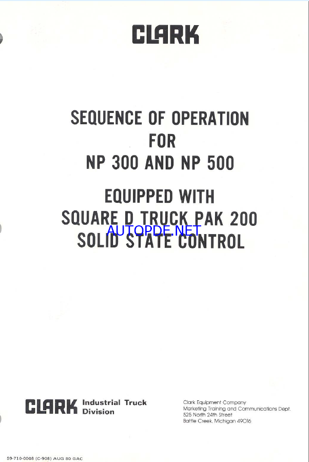 Clark NP300, NP500 Sequence of Operation (Sq_D_Truck_Pak_200)