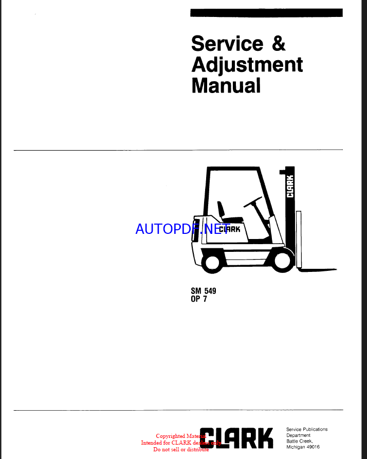 Clark OP7 Forklift Service Manual (SM549)
