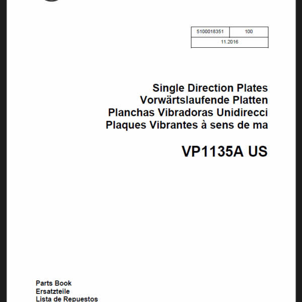 Wacker Neuson VP1135A US Single Direction Plates Parts Manual