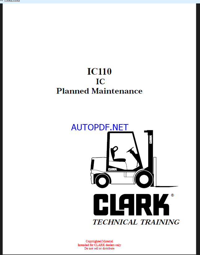 Clark IC110 IC Planned Maintenance Technical Training (IC110)Clark IC110 IC Planned Maintenance Technical Training (IC110)