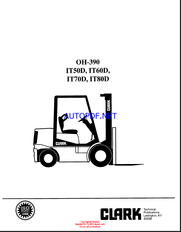 Clark IT50D, IT60D, IT70D, IT80D Forklift Overhaul Manual (OH390)
