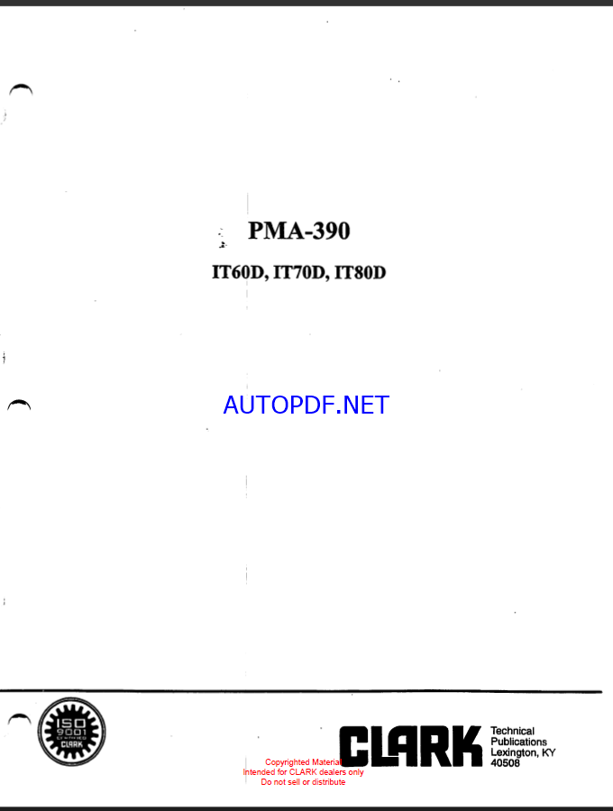 Clark IT60D, IT70D, IT80D Forklift Planned Maintenance and Adjustment Procedures Manual (PMA390)