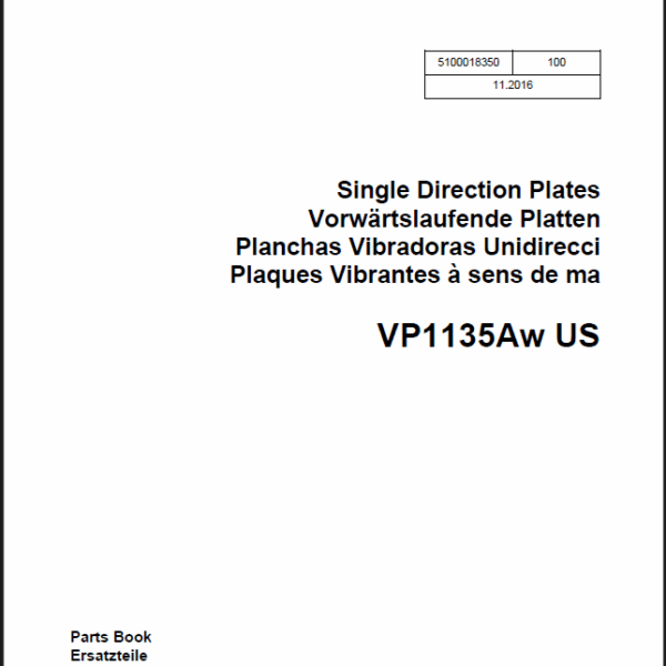 Wacker Neuson VP1135Aw US Single Direction Plates Parts Manual