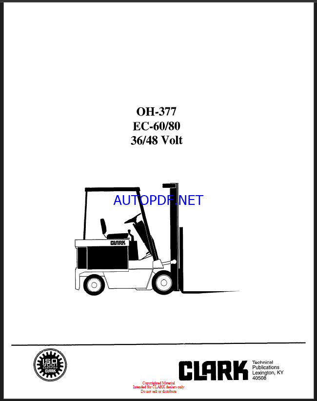 Clark EC60-80 36-48 Volt Forklift Overhaul Manual