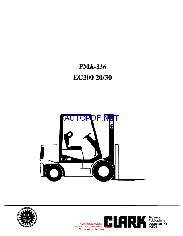 Clark EC300 20-30 Forklift Planned Maintenance and Adjustment Procedures Manual (PMA336)