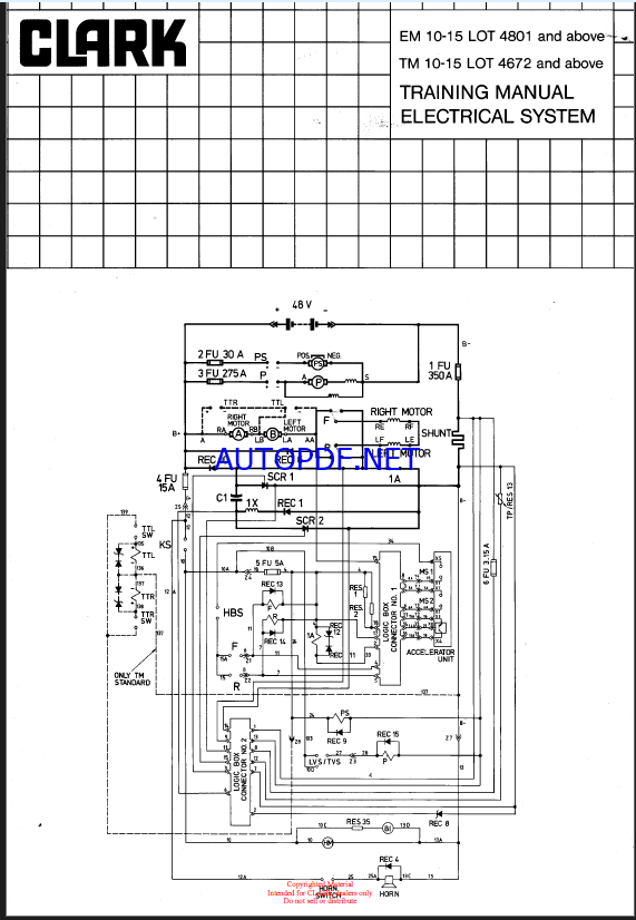 Clark EM10-15 LOT and TM10-15 LOT Training Manual Electrical System (E5107)