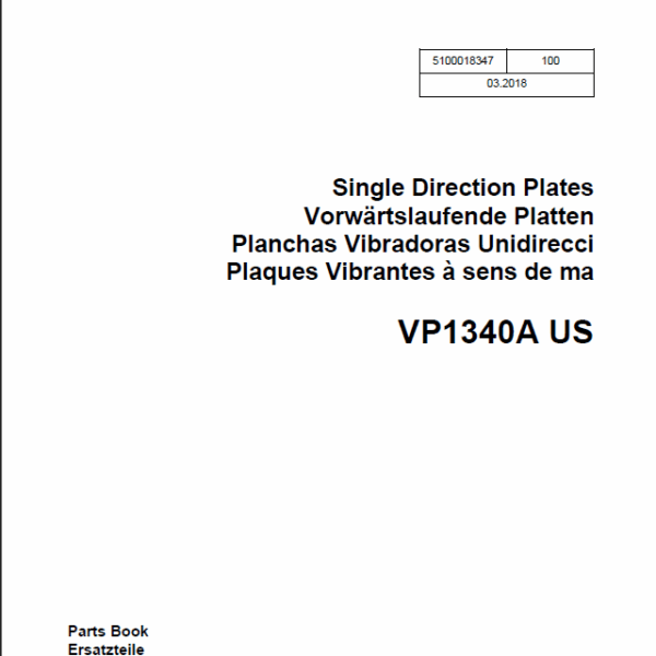 Wacker Neuson VP1340A US Single Direction Plates Parts Manual