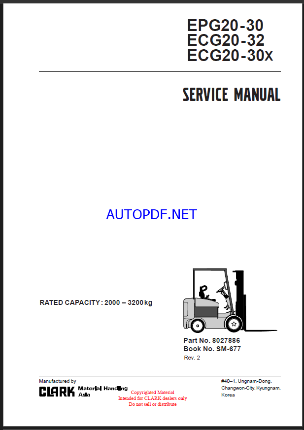 Clark EPG20-30, ECG20-32, ECG20-30x Forklift Service Manual (SM677)