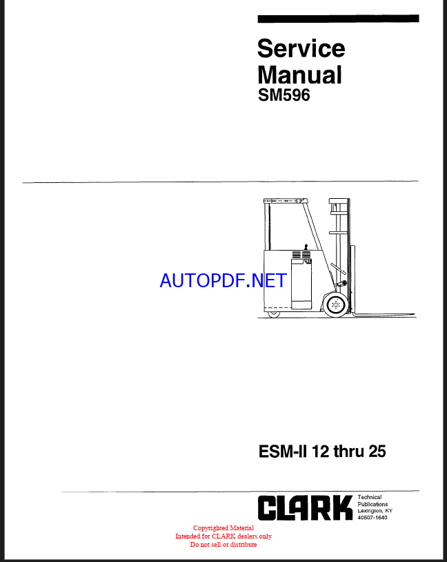 Clark ESM-2 12 thru 25 Forklift Service Manual (SM596)