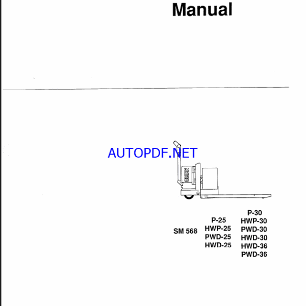 Clark HWP25, PWD25, HWD25, HWP30, PWD30, HWD30, HWD36, PWD36 Palletjack Service Manual (SM568)