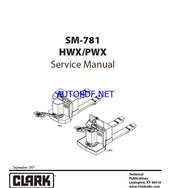 Clark HWX, PWX Palletjack Service Manual (SM781)