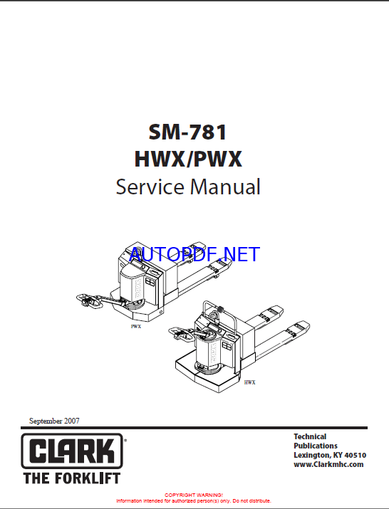Clark HWX, PWX Palletjack Service Manual (SM781)