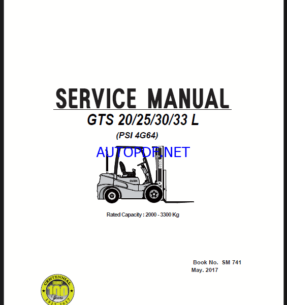 Clark GTS20, GTS25, GTS30, GTS33 L PSI 4G64 Forklift Service Manual (SM741)