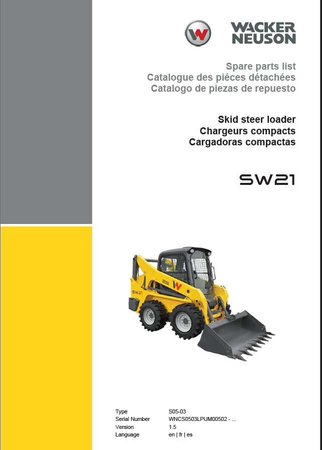 Wacker Neuson SW21 Skid Steer Loader Parts Manual