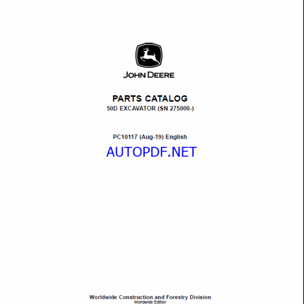 John Deere 50D COMPACT EXCAVATOR Parts Catalog (PC10117)
