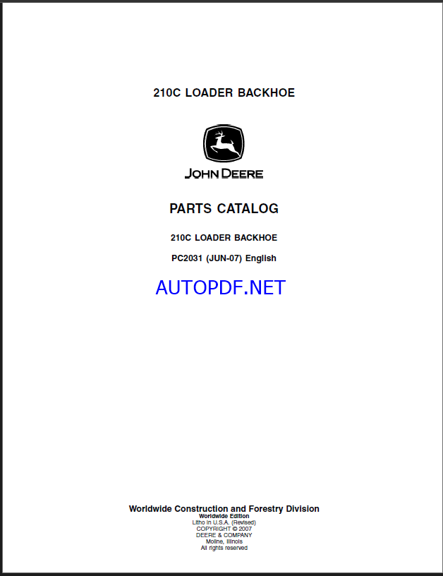 John Deere 210C LOADER BACKHOE Parts Catalog