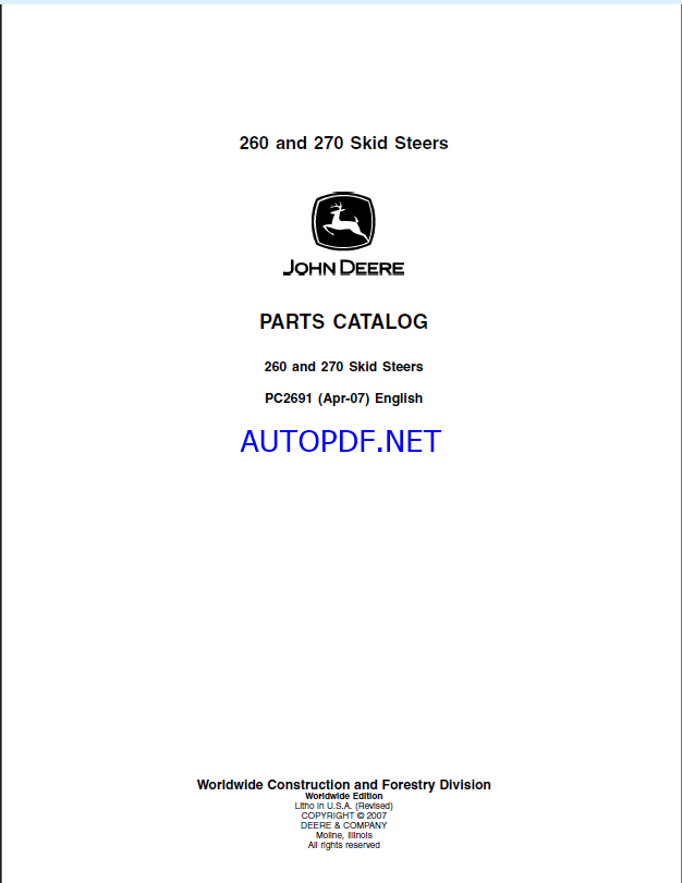 John Deere 260 and 270 Skid Steers Parts Catalog