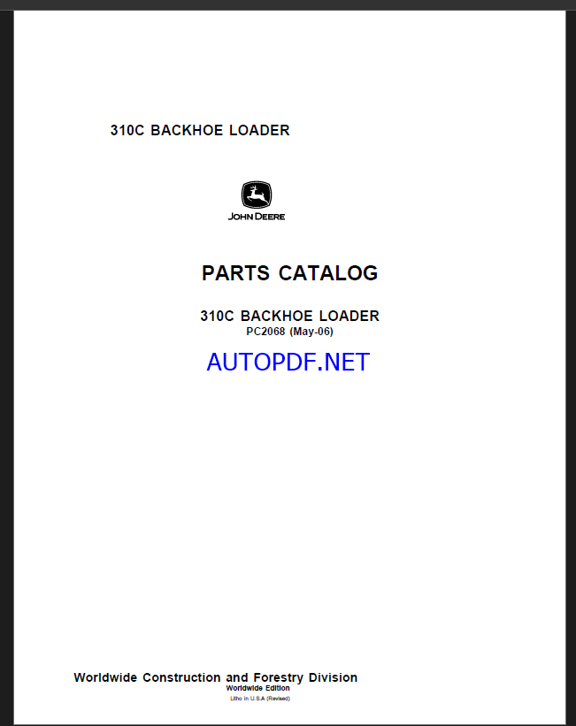 John Deere 310C BACKHOE LOADER Parts Catalog