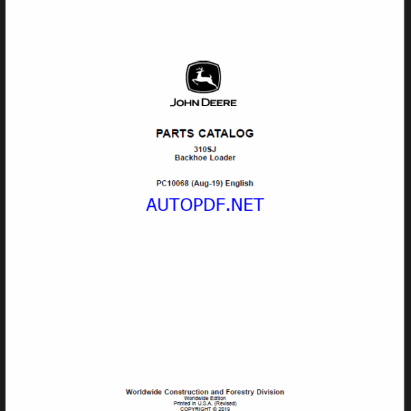 John Deere 310SJ Backhoe Loader Parts Catalog (PC10068)