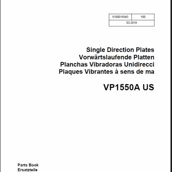 Wacker Neuson VP1550A US Single Direction Plates Parts Manual