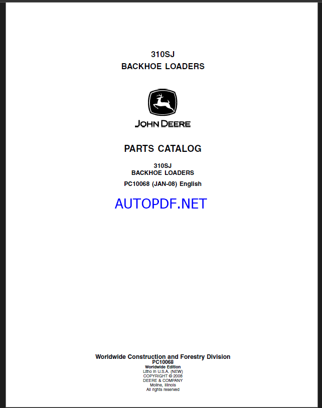 John Deere 310SJ BACKHOE LOADERS Parts Catalog