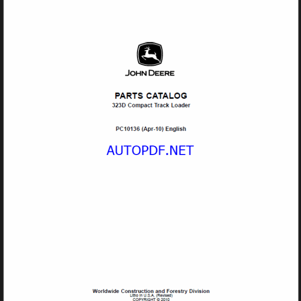 John Deere 323D Compact Track Loader Parts Catalog