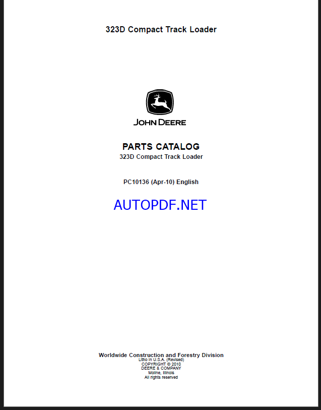 John Deere 323D Compact Track Loader Parts Catalog