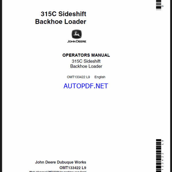 John Deere 315C Sideshift Backhoe Loader Parts Catalog (OMT133422)