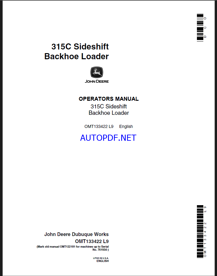 John Deere 315C Sideshift Backhoe Loader Parts Catalog (OMT133422)