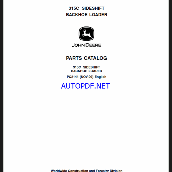 John Deere 315C SIDESHIFT BACKHOE LOADER Parts Catalog