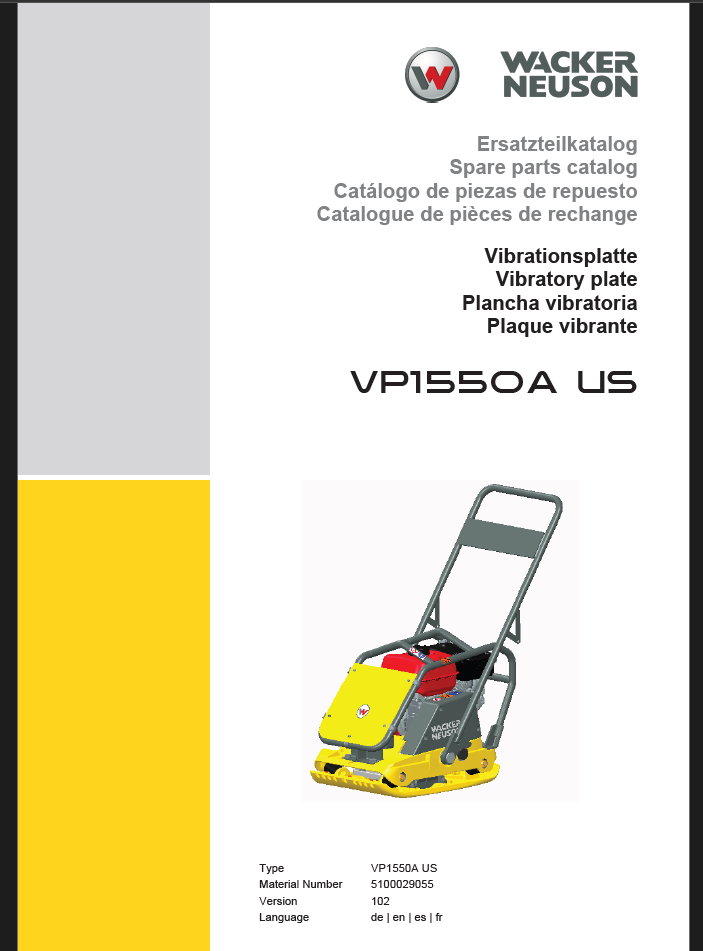 Wacker Neuson VP1550A US Vibratory Plate Parts Manual