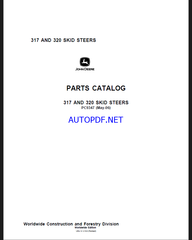 John Deere 317 AND 320 SKID STEERS Parts Catalog