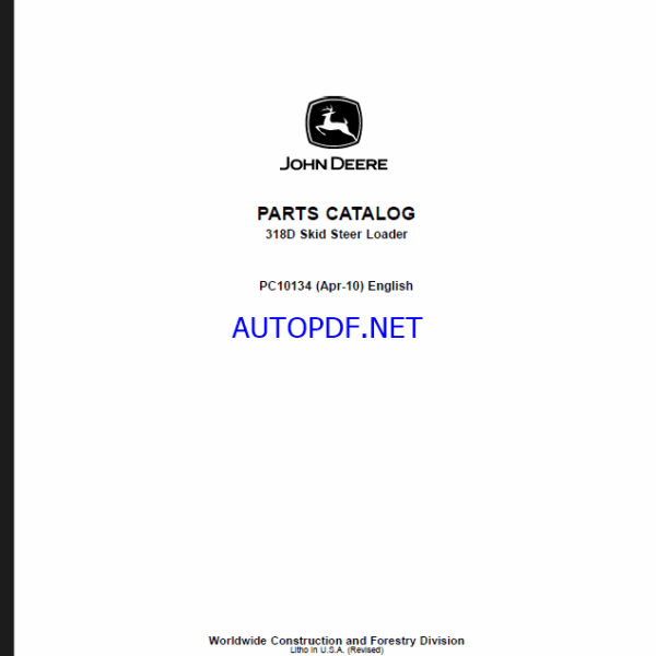 John Deere 318D Skid Steer Loader Parts Catalog