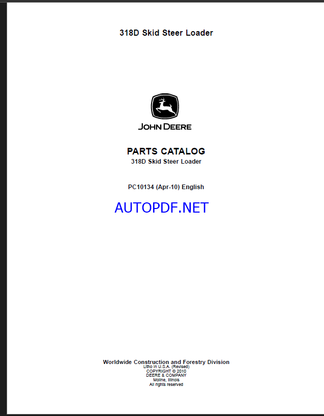 John Deere 319D Compact Track Loader Parts Catalog