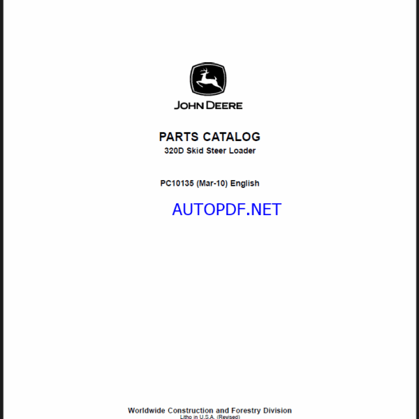 John Deere 320D Skid Steer Loader Parts Catalog