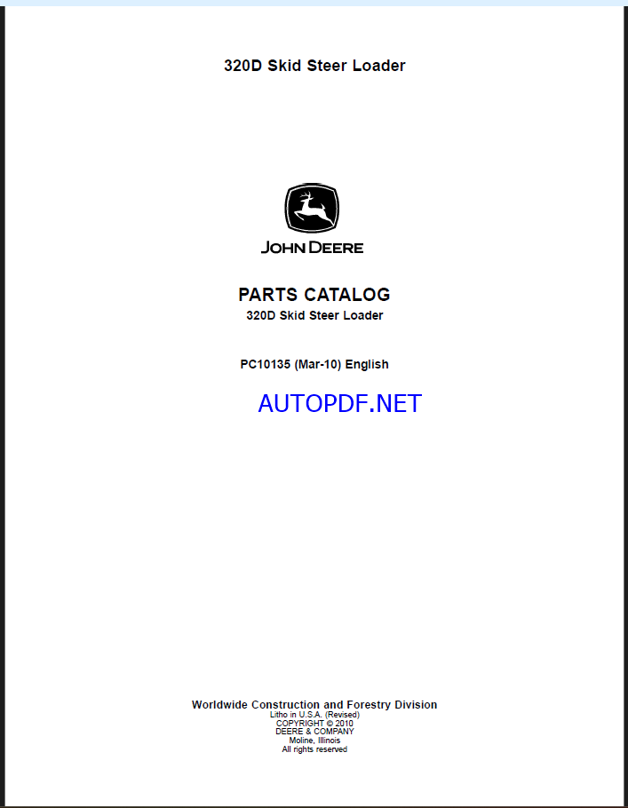 John Deere 320D Skid Steer Loader Parts Catalog