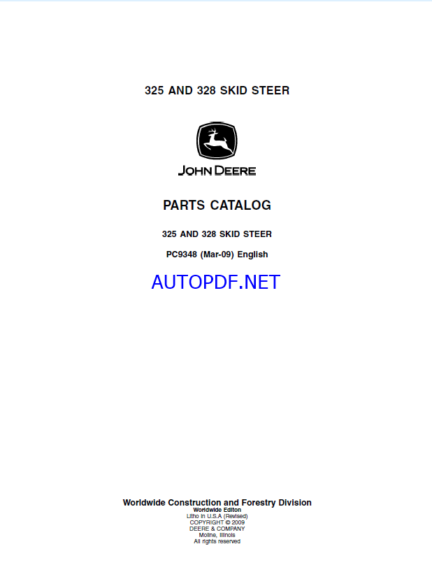 John Deere 325 AND 328 SKID STEER Parts Catalog