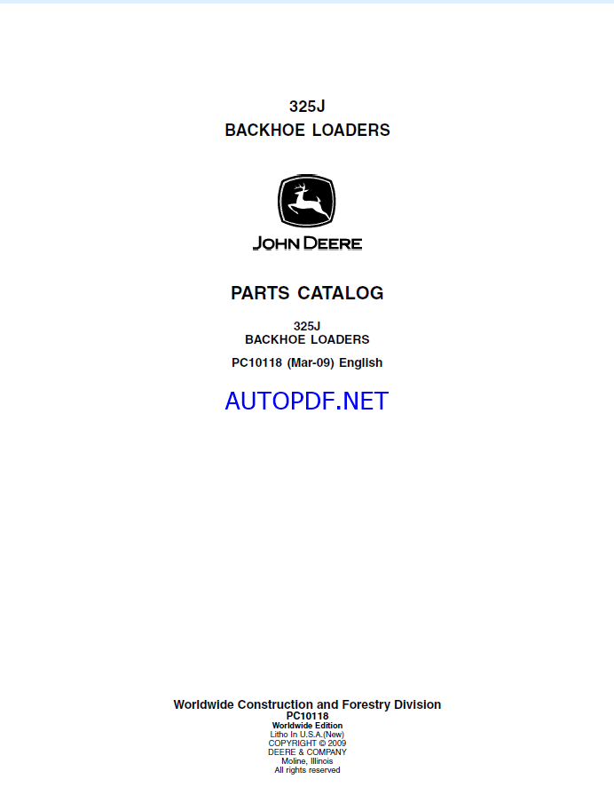 John Deere 325J BACKHOE LOADERS Parts Catalog