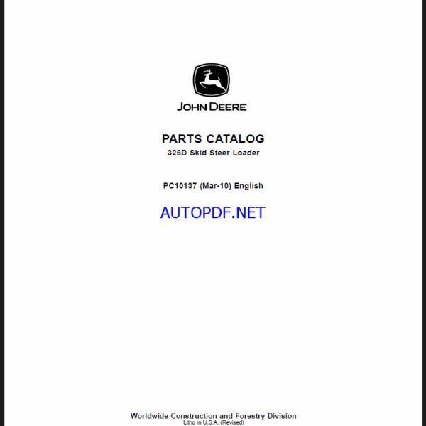 John Deere 326D Skid Steer Loader Parts Catalog