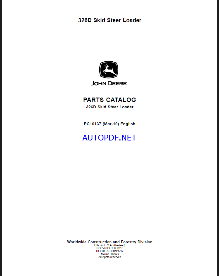 John Deere 326D Skid Steer Loader Parts Catalog