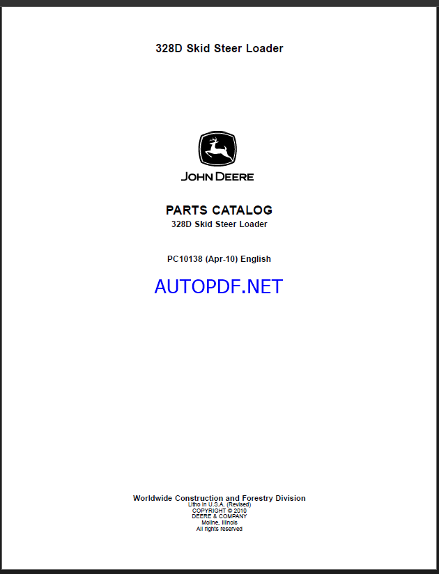 John Deere 328D Skid Steer Loader Parts Catalog