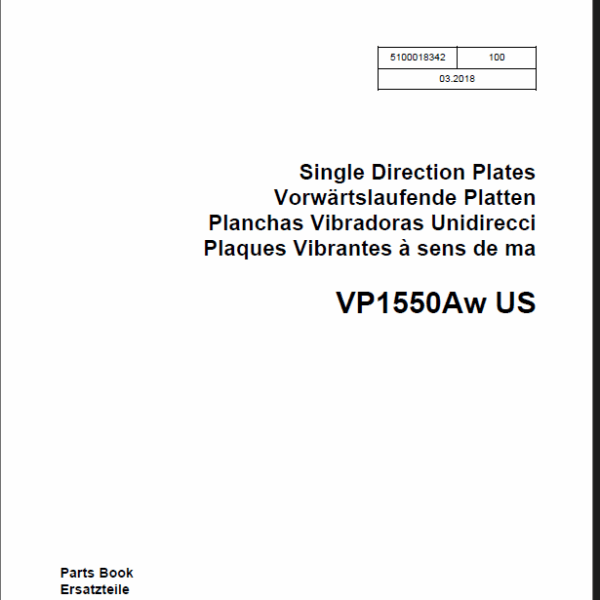 Wacker Neuson VP1550Aw US Single Direction Plates Parts Manual