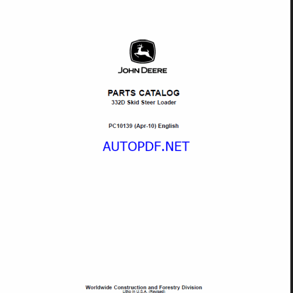 John Deere 332D Skid Steer Loader Parts Catalog